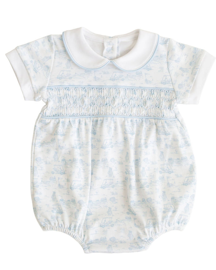 Fairway Toile | Short Sleeve Smocked Bubble (Blue)