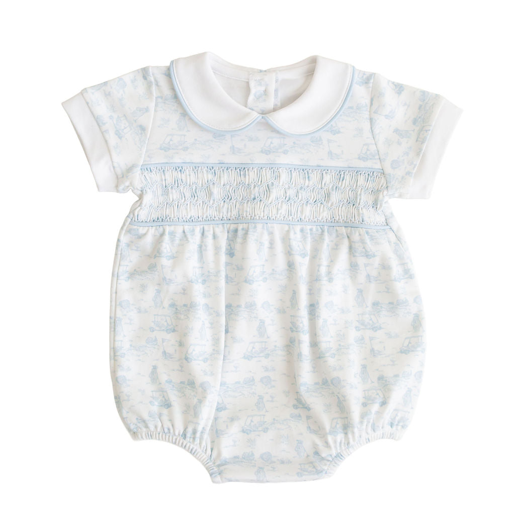 Fairway Toile | Short Sleeve Smocked Bubble (Blue)