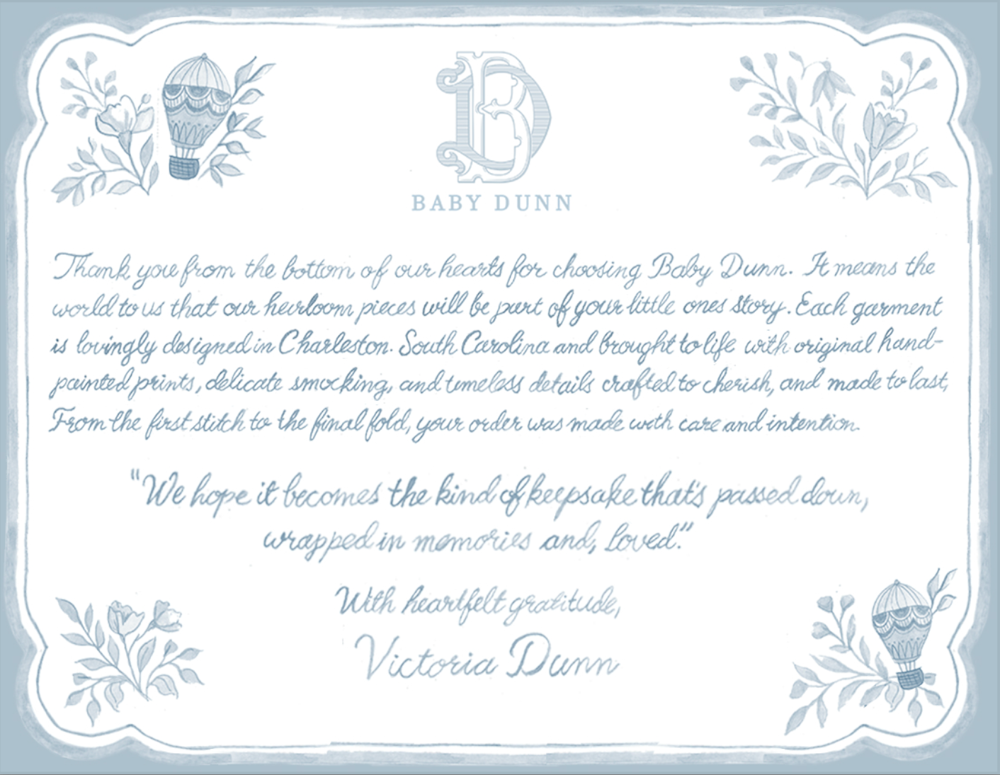 Baby Dunn written postcard