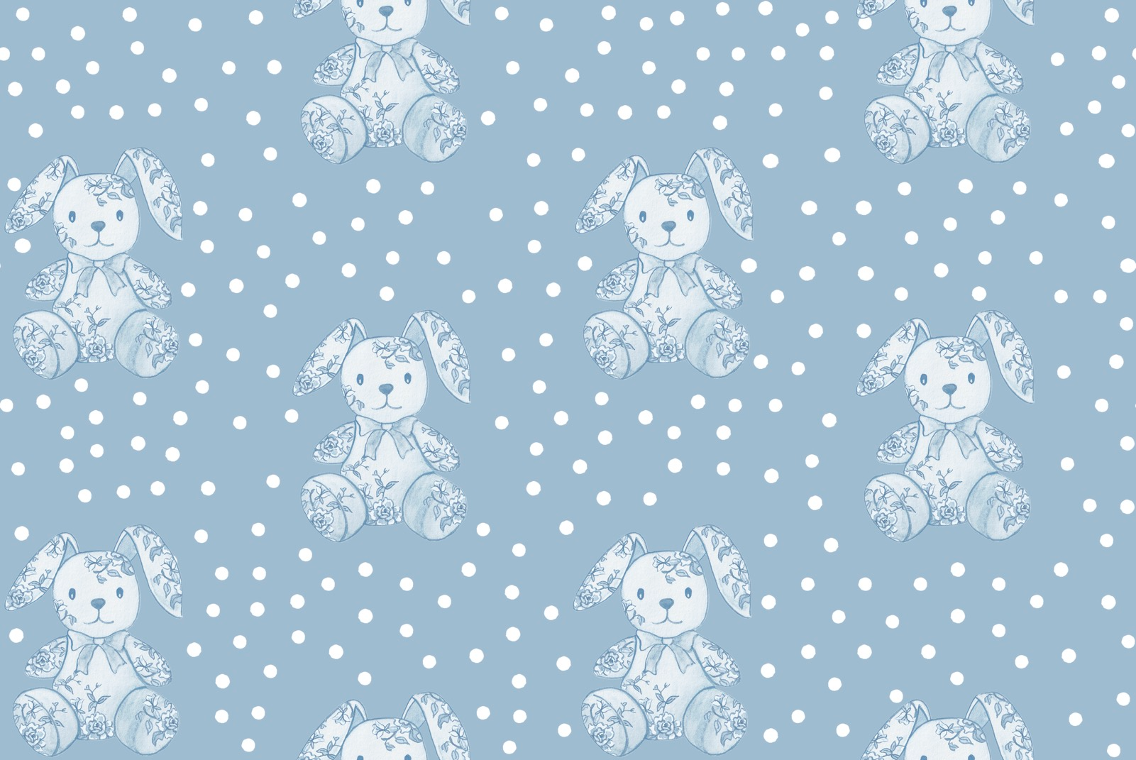 Timeless Teddies | Digital Print (Blue/Blue)