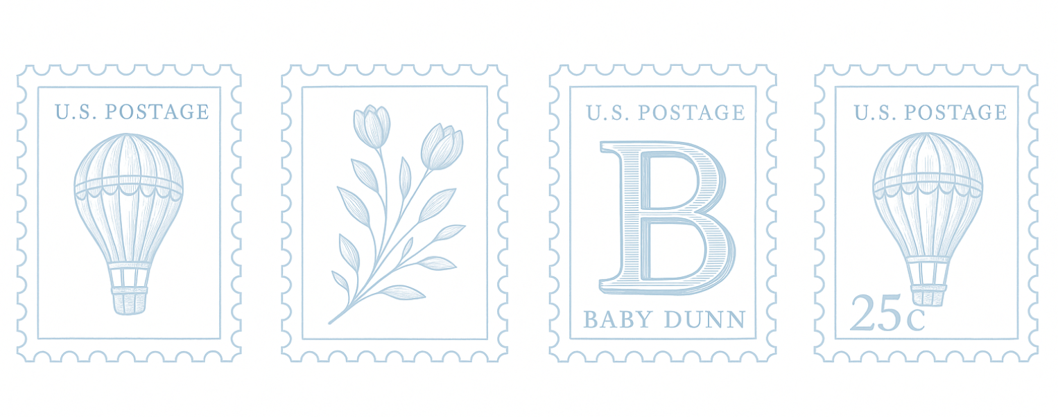 Row of Baby Dunn postage stamps