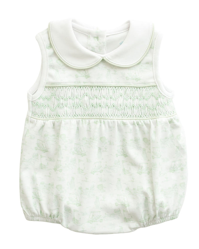 Fairway Toile | Smocked Sleeveless Bubble (Green)
