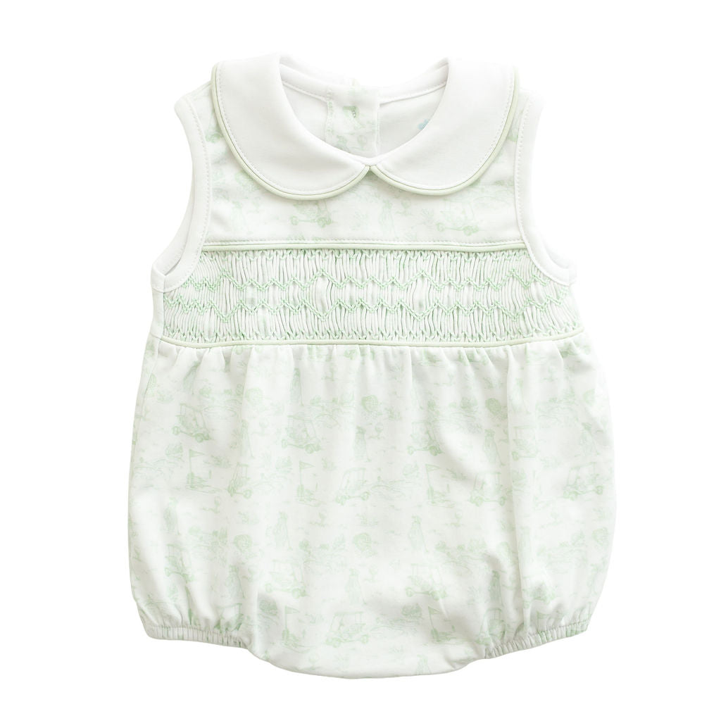 Fairway Toile | Smocked Sleeveless Bubble (Green)