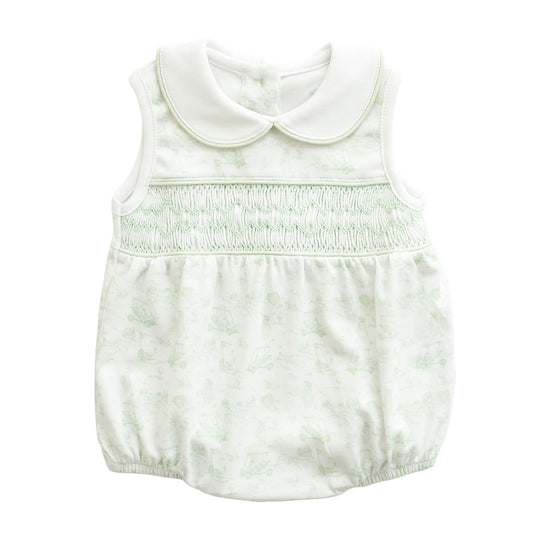 Fairway Toile | Smocked Sleeveless Bubble (Green)