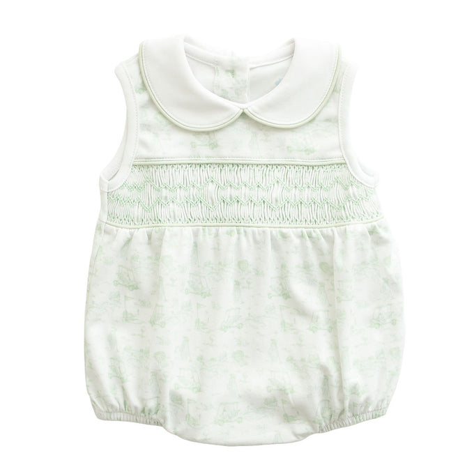 Fairway Toile | Smocked Sleeveless Bubble (Green)