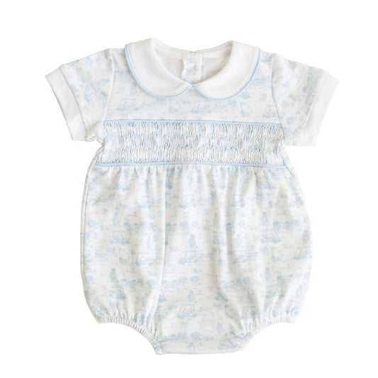 Fairway Toile | Short Sleeve Smocked Bubble (Blue)