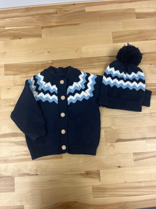 6-12M Cardigan + Beanie