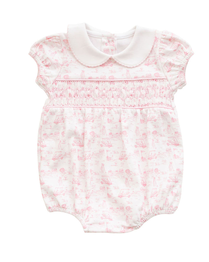 Fairway Toile | Short Sleeve Smocked Bubble (Pink)