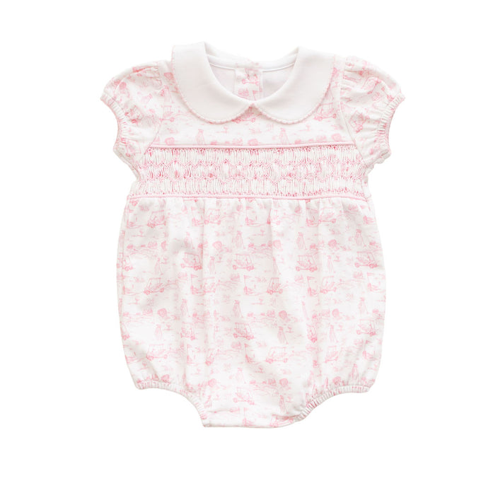 Fairway Toile | Short Sleeve Smocked Bubble (Pink)