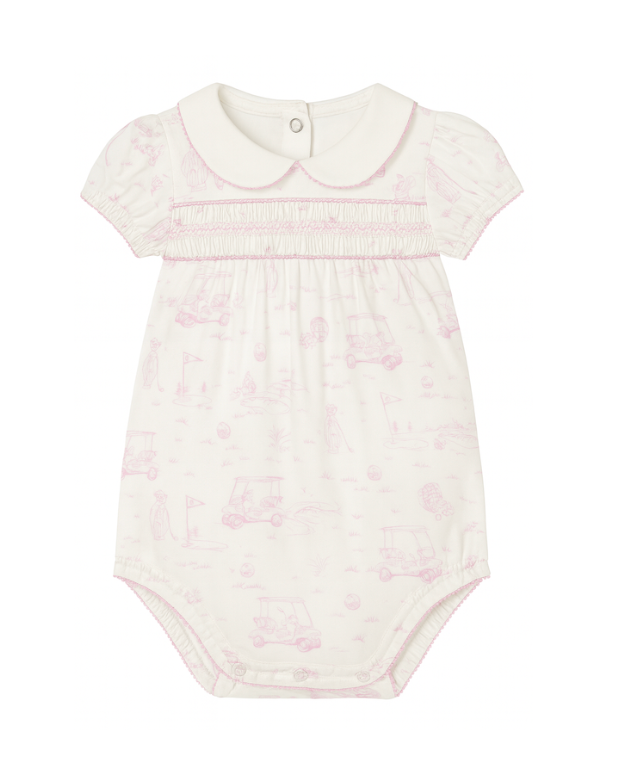 Fairway Toile | Short Sleeve Smocked Bubble (Pink)